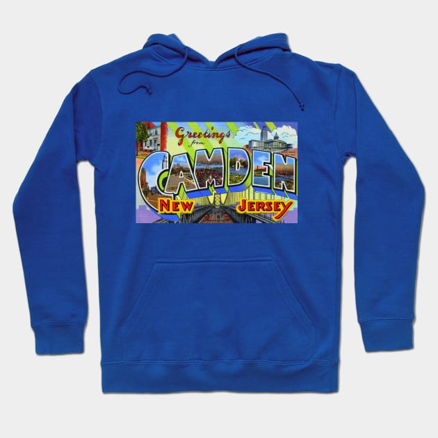 Greetings from Camden New Jersey, Vintage Large Letter Postcard Hoodie by Naves